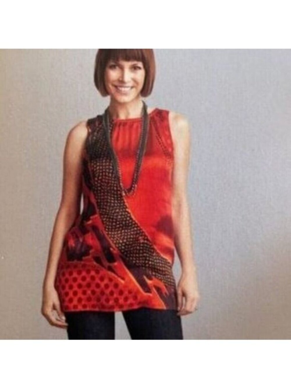 CAbi Tunic Top Silk Blend Red Hot #154 Medium